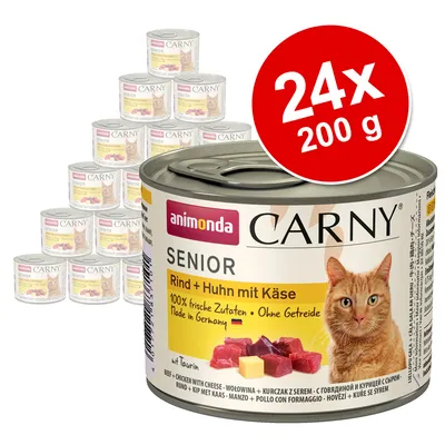 Animonda Carny Senior βοδινό + κοτόπουλο με τυρί, 24x200g. 100% φρέσκα συστατικά, χωρίς δημητριακά, Made in Germany.