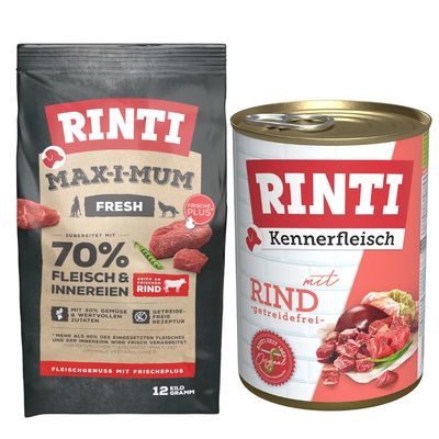RINTI Kombi-Paket: 12 kg Max-i-mum + 12 x 400 g Kennerfleisch Rind: 12 kg Max-i-mum + 12 x 400 g Kennerfleisch