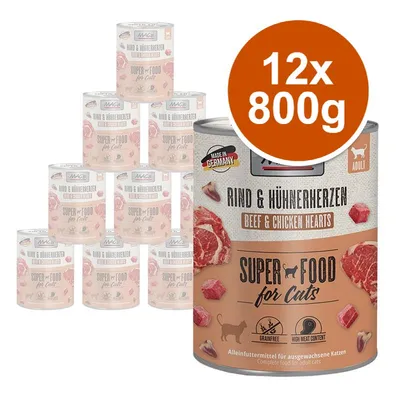 MAC's Rind & Hühnerherzen Beef & Chicken Hearts Super Food for Cats, 12×800g konzerv pro kočky, nápisy Made in Germany, Grainfree, High Meat Content, Adult.