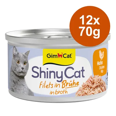 GimCat ShinyCat Filetto in Brodo 12 x 70 g Alimento umido per gatto - Tonno & Acciughe