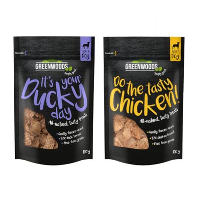 Lot découverte : Greenwoods Nuggets 100 g pour chien lot mixte : 1 x poulet / 1 x canard