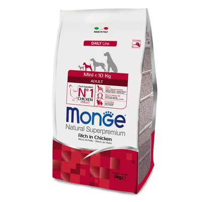 Monge Natural Superpremium Daily Line, Adult Mini <10 kg, ricco di pollo. Made in Italy, confezione da 3 kg.