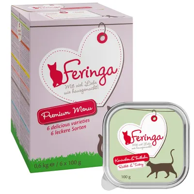 Feringa Premium Menu, 6 delicious varieties, 6 x 100g packs. Visible flavour: Rabbit and Turkey, 100g. Feringa Premium Menu, 6 delicious varieties, 6 x 100g packs. Visible flavour: Rabbit and Turkey, 100g.