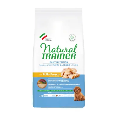 Natural Trainer Daily Nutrition Small & Toy Puppy & Junior >2 Monate, mit frischem Huhn, 2kg. Unterstützt Darmgesundheit und Immunsystem. Ohne Farbstoffe, Konservierungsstoffe oder Zuckerzusatz.