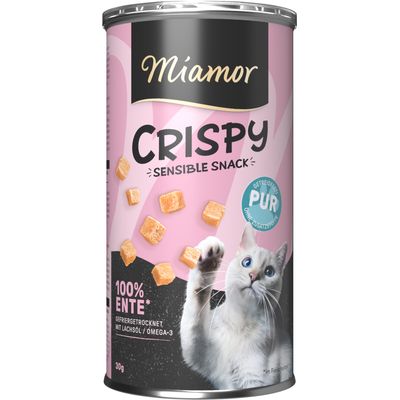 Miamor Crispy Sensible Przekąska, 100% kaczka, liofilizowana z olejem z łososia i Omega-3, bez zbóż, bez dodatków, puszka 30 g.