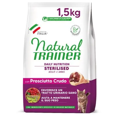 Natural Trainer Gesteriliseerd met rauwe Ham Brokken voor Katten - Dubbelpak: 2 x 10 kg