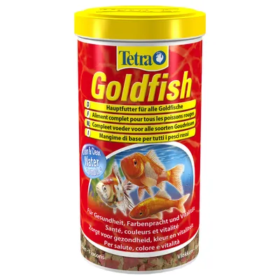 Tetra Goldfish alimento principal para todos los goldfish. Clean & Clear Water Formula. Para salud, color y vitalidad.