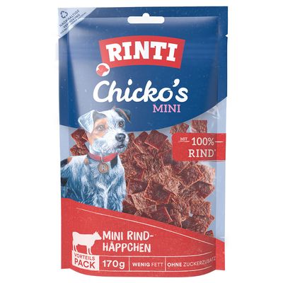 Rinti Chicko Mini bocados de pollo, paquete de 225g. Con 100% filete de pollo, solo 3 kcal por pieza.