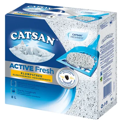 Catsan Active Fresh hrudkujúca podstielka, 8 l. S pach pohlcujúcim aktívnym uhlím, účinná kontrola zápachu a vysoká savosť. Hrudkujúca, pre sviežu hygienu.