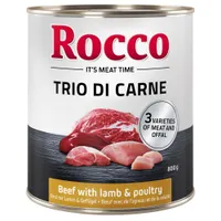 Pachet economic Rocco Classic Trio di Carne 24 x 800 g - Vită, miel & pasăre