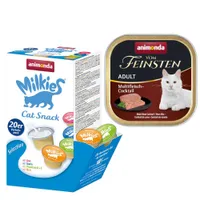 animonda Kombi-Paket: 12 x 100 g Vom Feinsten + 20 x 15 g Milkies Selection - Adult Multi-Fleischcocktail + Milkies Snack (4 Sorten)