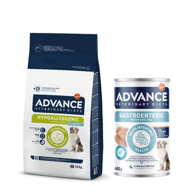 10 kg / 12 kg Advance Veterinary Diets + 400 g matchende vådfoder gratis! - Hypoallergenic (10 kg) + Gastroenteric Medium/Maxi (400 g) 10 kg / 12 kg Advance Veterinary Diets + 400 g matchende vådfoder gratis! - Hypoallergenic (10 kg) + Gastroenteric Medium/Maxi (400 g)