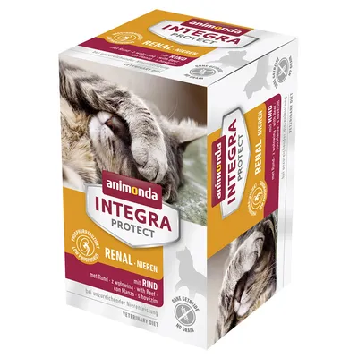 Animonda Integra Protect Renal s hovězím, se sníženým obsahem fosforu, bez obilovin, při nedostatečné funkci ledvin. Veterinary Diet.