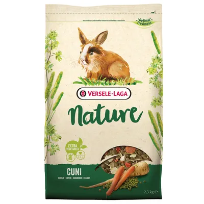 Versele-Laga Nature Cuni alimento per conigli, 2,3 kg, con verdure extra. Confezione richiudibile per freschezza ottimale.