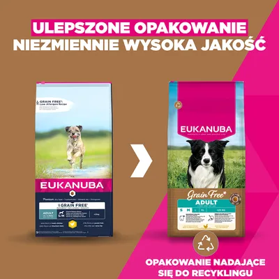 Eukanuba Grain Free Adult Small & Medium, kurczak - 12 kg