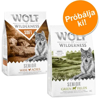 Wolf of Wilderness Senior próbacsomag 2 x 1 kg - Mix 2 fajtával: csirke (Soft & Strong) + bárány Wolf of Wilderness Senior próbacsomag 2 x 1 kg - Mix 2 fajtával: csirke (Soft & Strong) + bárány