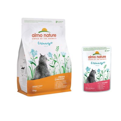 Almo Nature Urinary Help Trockenfutter für erwachsene Katzen, mit frischem Huhn, 2kg Packung.