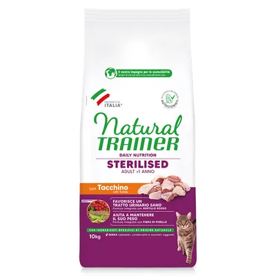 12x85 g gratis! 10 kg Natural Trainer + gratis 12x85 g Stracetti Adult hrană umedă pisici -  Sterilised Curcan 10 kg + Straccetti Adult Bucățele în sos Pachet mixt (pui, somon, ton, curcan) 12 x 85 g 