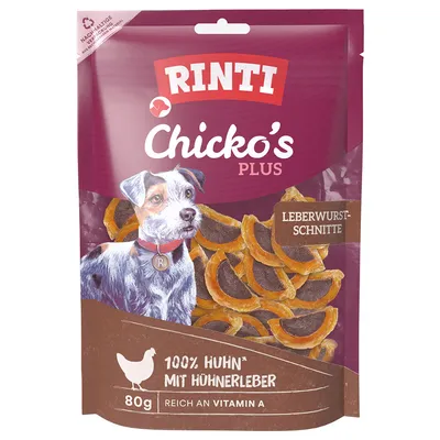 RINTI Chicko Plus Leverworstplakjes - Voordeelpakket: 3 x 80 g