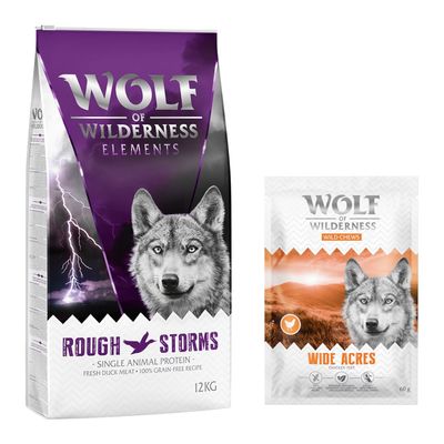 Wolf of Wilderness Elements Rough Storms, egyféle állati fehérje, friss kacsahús, 100% gabonamentes receptúra, 12 kg.