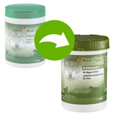 Změna obalu produktu LUPO MoorLiquid Flüssigkeit, 1 000 g. Nový zelený víčko místo původního tyrkysového. Text na obalu: für Magen & Darm, natürliche Zusatznahrung für Tiere. Změna obalu produktu LUPO MoorLiquid Flüssigkeit, 1 000 g. Nový zelený víčko místo původního tyrkysového. Text na obalu: für Magen & Darm, natürliche Zusatznahrung für Tiere.