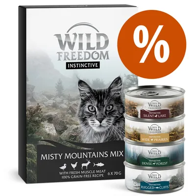 Wild Freedom Instinctive Misty Mountains Mix, 6 x 70g, brez žit, s svežim mišičnim mesom. Okusi: Silent Lake, Wide Prairies, Dense Forest, Rugged Cliffs. Wild Freedom Instinctive Misty Mountains Mix, 6 x 70g, brez žit, s svežim mišičnim mesom. Okusi: Silent Lake, Wide Prairies, Dense Forest, Rugged Cliffs.