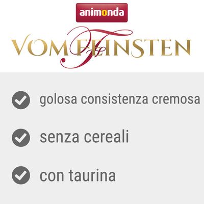 animonda Vom Feinsten. Golosa consistenza cremosa, senza cereali, con taurina.