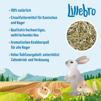 Lillebro. 100% натуральный однокомпонентный корм для кроликов и грызунов. Качественное сено, ароматное лакомство, высокое содержание клетчатки для поддержки зубов и пищеварения.