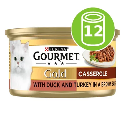 Gold casserole with duck and turkey in a brown sauce, 12 cans pack