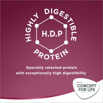 Highly digestible protein. Specially selected protein with exceptionally high digestibility. Concept for Life.