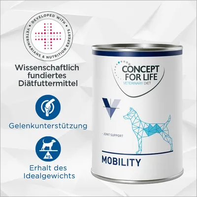 Concept for Life Veterinary Diet Mobility. Wissenschaftlich fundiertes Diätfuttermittel für Gelenkunterstützung und Erhalt des Idealgewichts. Concept for Life Veterinary Diet Mobility. Wissenschaftlich fundiertes Diätfuttermittel für Gelenkunterstützung und Erhalt des Idealgewichts.
