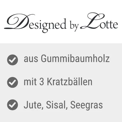 Designed by Lotte. Aus Gummibaumholz, mit 3 Kratzbällen, Materialien: Jute, Sisal, Seegras.