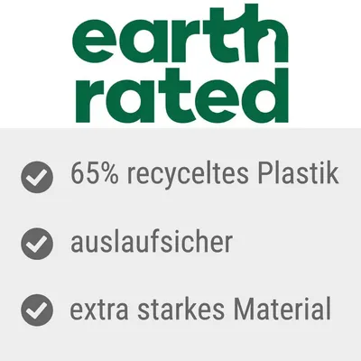 earth rated, 65% recyceltes Plastik, auslaufsicher, extra starkes Material (texte en allemand)
