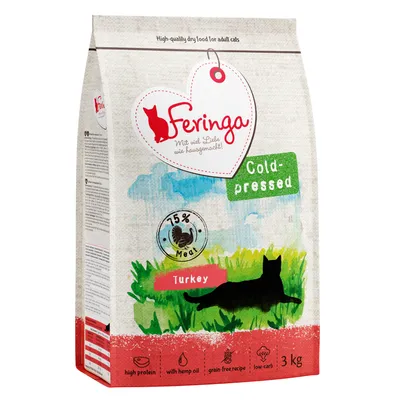 Feringa crocchette per gatti, pressate a freddo, 75% carne, gusto tacchino, con olio di canapa, senza cereali, a basso contenuto di carboidrati, confezione da 3 kg.