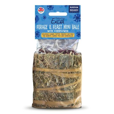 Burgess Excel Forage & Feast Mini Bale with Cornflower, Timothy Hay Bale with Blossoms for Rabbits, Guinea Pigs and Chinchillas, Boredom Breaker.
