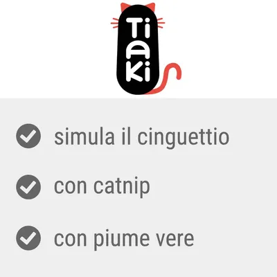 Tiaki. Simula il cinguettio, con catnip, con piume vere.