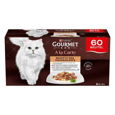 Megapack Purina GOURMET A la Carte 60 x 85 g  - Köksmästarens recept (kyckling, öring, nötkött, sej)