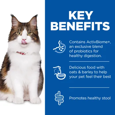 KEY BENEFITS. Contains ActivBiome+, an exclusive blend of probiotics for healthy digestion. Delicious food with oats & barley to help your pet feel their best. Promotes healthy stool.