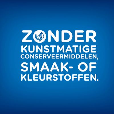 ZONDER kunstmatige conserveermiddelen, smaak- of kleurstoffen.