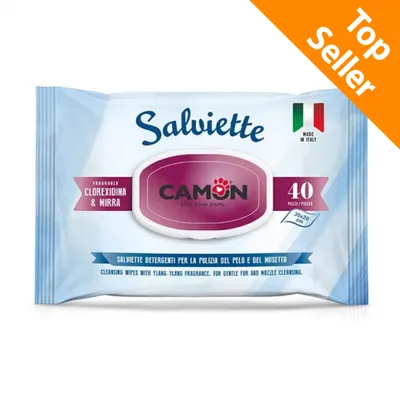 Camon Salviette, 40 stuks, geur: clorexidina & mirra. Made in Italy. Top Seller badge zichtbaar op de verpakking.