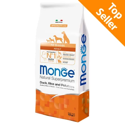 Monge Natural Superpremium Duck, Rice and Potatoes per cani adulti di tutte le taglie, 12 kg. Primo ingrediente anatra. Made in Italy. Top Seller.