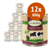 Lukullus 12 x 800 g Alimento umido per cani - Mix 2 (2 gusti): Manzo & Tacchino + Cuori di Tacchino & Oca