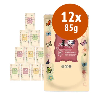 Confezione multipla catz finefood Bio-Huhn Pollo Biologico, 12 bustine da 85 g. Testo visibile: BIO-HUHN ORGANIC CHICKEN POULET BIOLOGIQUE POLLO BIOLOGICO. Confezione multipla catz finefood Bio-Huhn Pollo Biologico, 12 bustine da 85 g. Testo visibile: BIO-HUHN ORGANIC CHICKEN POULET BIOLOGIQUE POLLO BIOLOGICO.