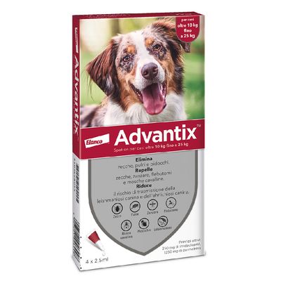 Advantix® Spot-on Antiparassitario per cani oltre 10 kg fino a 25 kg 6 pipette (2,5 ml)