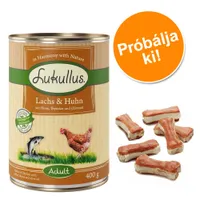 Lukullus próbacsomag 6 x 400 g/800 g + 12 x 5 cm rágócsont - Szárnyas & bárány 6 x 400 g