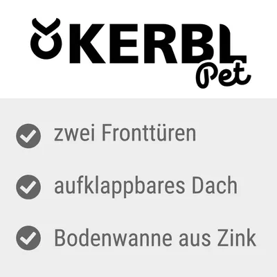 Kerbl Pet. Zwei Fronttüren, aufklappbares Dach, Bodenwanne aus Zink.
