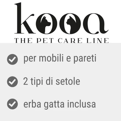 kooa THE PET CARE LINE. per mobili e pareti, 2 tipi di setole, erba gatta inclusa.