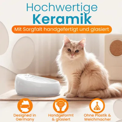 Lucky-Kitty Katzenbrunnen Keramik - Trinkbrunnen 1,5 Liter, weiß