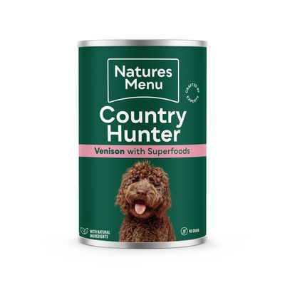 Country Hunter venison with superfoods, with natural ingredients and no grain stated on the can.
