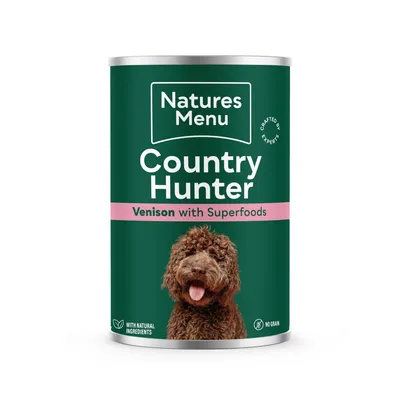 Country Hunter venison with superfoods, with natural ingredients and no grain stated on the can.